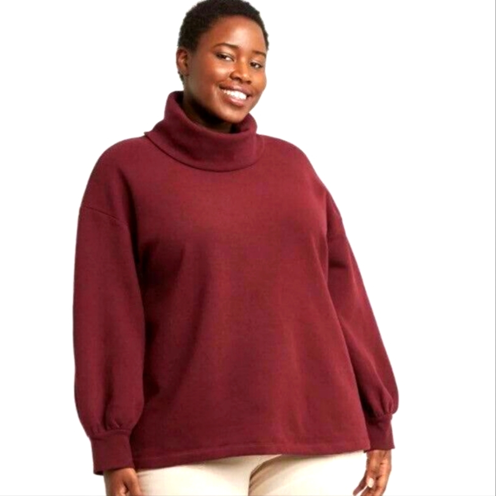 Ava & Viv balloon sleeve cowl neck sweater in maroon (Size X)